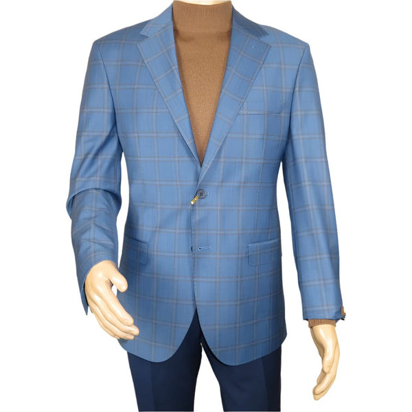 Men's Mono Turkey Sport Coat 100% Super 180s Wool 1480-01 Blue Plaid