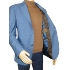 Men's Mono Turkey Sport Coat 100% Super 180s Wool 1480-01 Blue Plaid