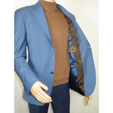 Men's Mono Turkey Sport Coat 100% Super 180s Wool 1480-01 Blue Plaid