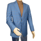 Men's Mono Turkey Sport Coat 100% Super 180s Wool 1480-01 Blue Plaid