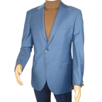 Men's Mono Turkey Sport Coat 100% Super 180s Wool 1480-01 Blue Plaid