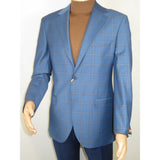 Men's Mono Turkey Sport Coat 100% Super 180s Wool 1480-01 Blue Plaid