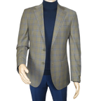 Men's Mono Turkey Sport Coat 100% Super 180s Wool 1480-02 Tan Blue Plaid