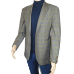 Men's Mono Turkey Sport Coat 100% Super 180s Wool 1480-02 Tan Blue Plaid