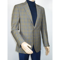 Men's Mono Turkey Sport Coat 100% Super 180s Wool 1480-02 Tan Blue Plaid