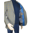 Men's Mono Turkey Sport Coat 100% Super 180s Wool 1480-02 Tan Blue Plaid