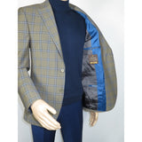 Men's Mono Turkey Sport Coat 100% Super 180s Wool 1480-02 Tan Blue Plaid