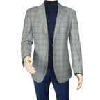 Men's Mono Turkey Sport Coat 100% Super 180s Wool 1480-03 Gray Blue Plaid