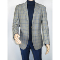 Men's Mono Turkey Sport Coat 100% Super 180s Wool 1480-03 Gray Blue Plaid