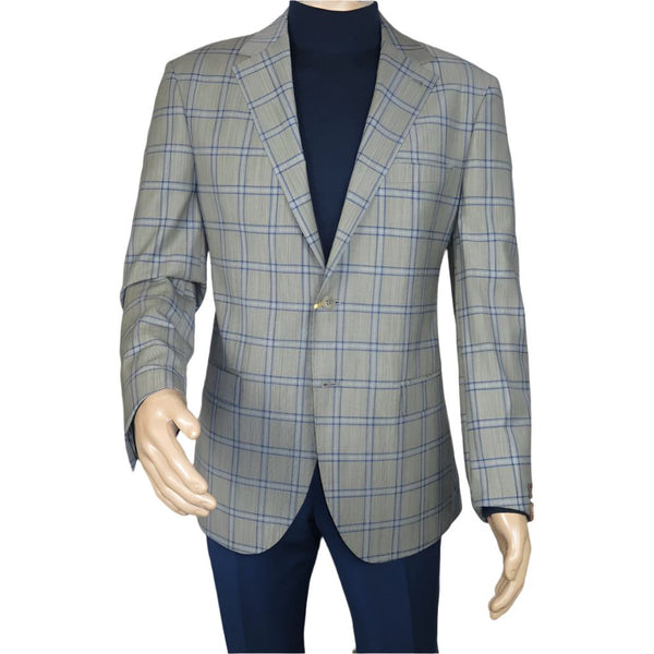 Men's Mono Turkey Sport Coat 100% Super 180s Wool 1480-03 Gray Blue Plaid