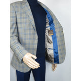 Men's Mono Turkey Sport Coat 100% Super 180s Wool 1480-03 Gray Blue Plaid