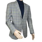 Men's Mono Turkey Sport Coat 100% Super 180s Wool 1480-03 Gray Blue Plaid