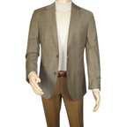 Men's Mono Turkey Sport Coat 100% Super 180s Wool 1480-04 Tan Brown Plaid