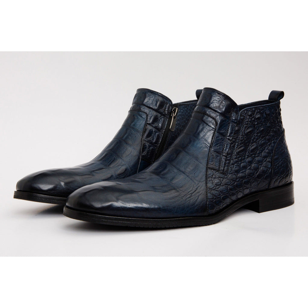 The Randor Navy Blue Crocodile Leather Side-Zip Dress Ankle Men Boot