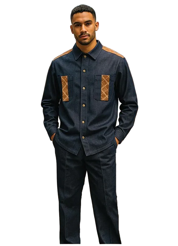 Men's Stacy Adams Two Piece Matching Walking Set Leisure Suit 15072 Indigo Blue