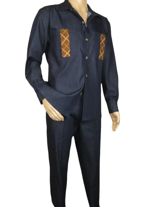 Men's Stacy Adams Two Piece Matching Walking Set Leisure Suit 15072 Indigo Blue