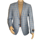 Men's Mono Turkey Sport Coat 100% Super 180s Wool 1522-02 Blue Brown Plaid