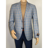 Men's Mono Turkey Sport Coat 100% Super 180s Wool 1522-02 Blue Brown Plaid