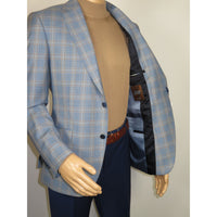 Men's Mono Turkey Sport Coat 100% Super 180s Wool 1522-02 Blue Brown Plaid