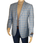Men's Mono Turkey Sport Coat 100% Super 180s Wool 1522-02 Blue Brown Plaid