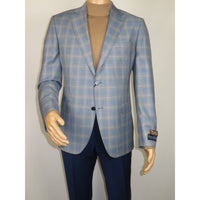 Men's Mono Turkey Sport Coat 100% Super 180s Wool 1522-02 Blue Brown Plaid