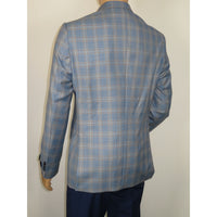 Men's Mono Turkey Sport Coat 100% Super 180s Wool 1522-02 Blue Brown Plaid