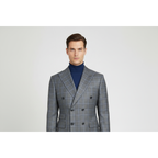 Men's Mono Double Breasted Blazer Super 180s Wool 1523-01 Gray Blue Plaid