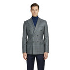 Men's Mono Double Breasted Blazer Super 180s Wool 1523-01 Gray Blue Plaid