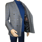 Men's Mono Double Breasted Blazer Super 180s Wool 1523-01 Gray Blue Plaid