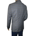 Men's Mono Double Breasted Blazer Super 180s Wool 1523-01 Gray Blue Plaid