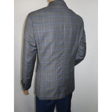 Men's Mono Double Breasted Blazer Super 180s Wool 1523-01 Gray Blue Plaid