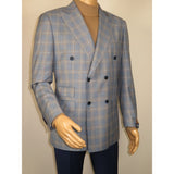 Men's Mono Double Breasted Blazer Super 180s Wool 1523-02 Blue Brown Plaid