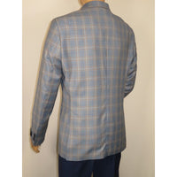 Men's Mono Double Breasted Blazer Super 180s Wool 1523-02 Blue Brown Plaid