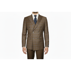 Men's Mono Double Breasted Blazer Super 180s Wool 1523-03 Brown Blue Plaid