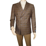 Men's Mono Double Breasted Blazer Super 180s Wool 1523-03 Brown Blue Plaid