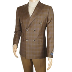 Men's Mono Double Breasted Blazer Super 180s Wool 1523-03 Brown Blue Plaid