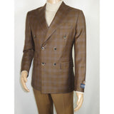 Men's Mono Double Breasted Blazer Super 180s Wool 1523-03 Brown Blue Plaid