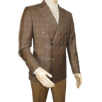 Men's Mono Double Breasted Blazer Super 180s Wool 1523-03 Brown Blue Plaid