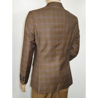 Men's Mono Double Breasted Blazer Super 180s Wool 1523-03 Brown Blue Plaid