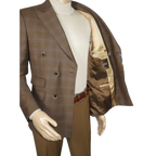 Men's Mono Double Breasted Blazer Super 180s Wool 1523-03 Brown Blue Plaid