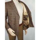 Men's Mono Double Breasted Blazer Super 180s Wool 1523-03 Brown Blue Plaid