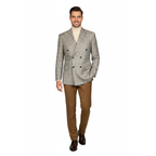 Men's Mono Double Breasted Blazer Super 180s Wool 1523-04 Gray Brown Plaid