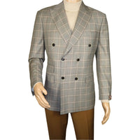 Men's Mono Double Breasted Blazer Super 180s Wool 1523-04 Gray Brown Plaid