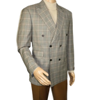 Men's Mono Double Breasted Blazer Super 180s Wool 1523-04 Gray Brown Plaid