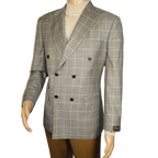 Men's Mono Double Breasted Blazer Super 180s Wool 1523-04 Gray Brown Plaid