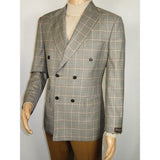 Men's Mono Double Breasted Blazer Super 180s Wool 1523-04 Gray Brown Plaid