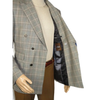 Men's Mono Double Breasted Blazer Super 180s Wool 1523-04 Gray Brown Plaid