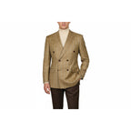 Men's Mono Double Breasted Blazer Super 180s Wool 1523-05 Camel Brown Plaid