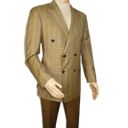 Men's Mono Double Breasted Blazer Super 180s Wool 1523-05 Camel Brown Plaid