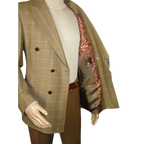 Men's Mono Double Breasted Blazer Super 180s Wool 1523-05 Camel Brown Plaid